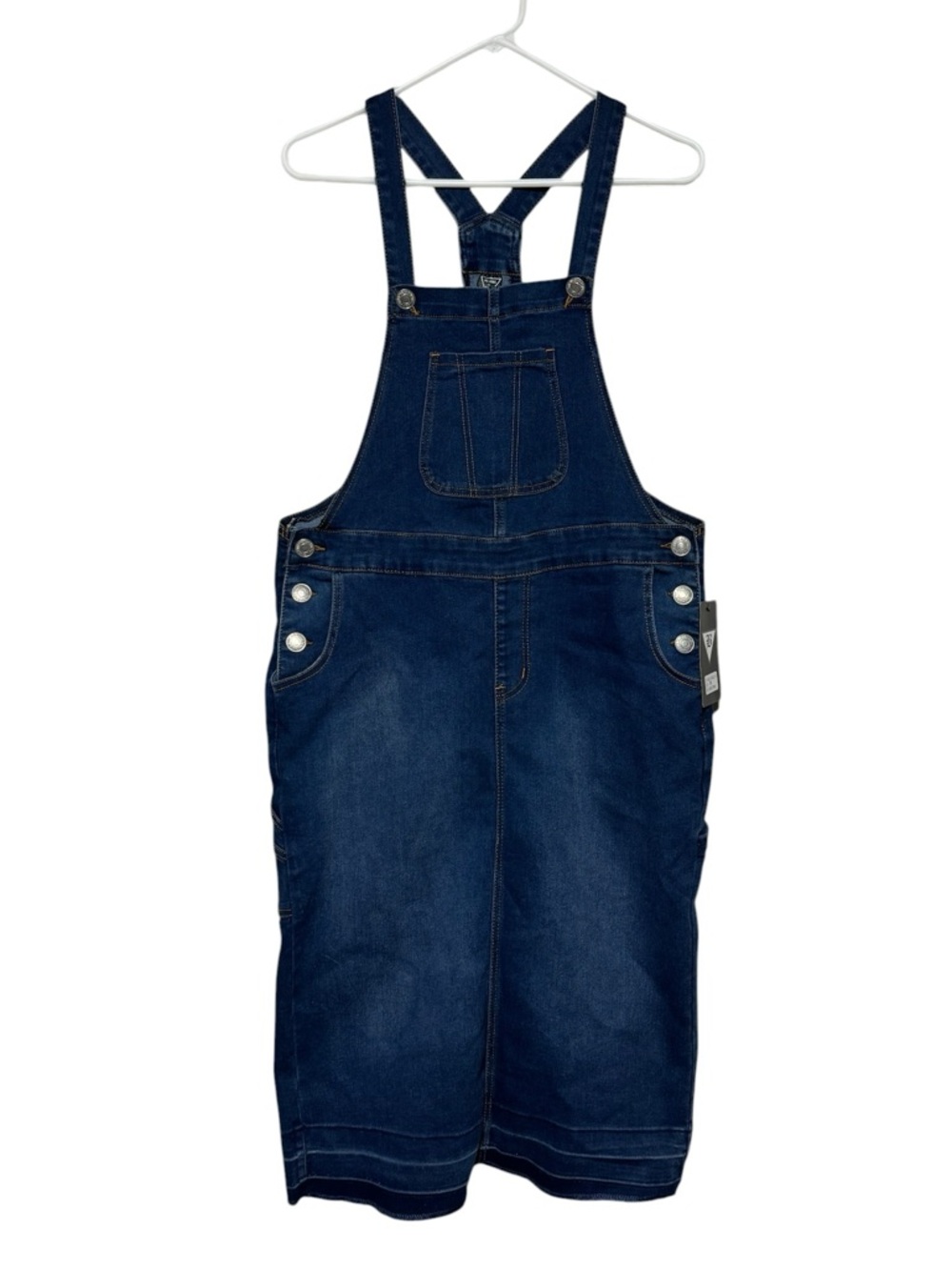 Be Girl NWT Modest Overall Dress Size M Denim Jean Dark Wash Stretch Long Casual